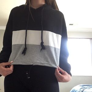 TRADED Black gray and white crop hoodie